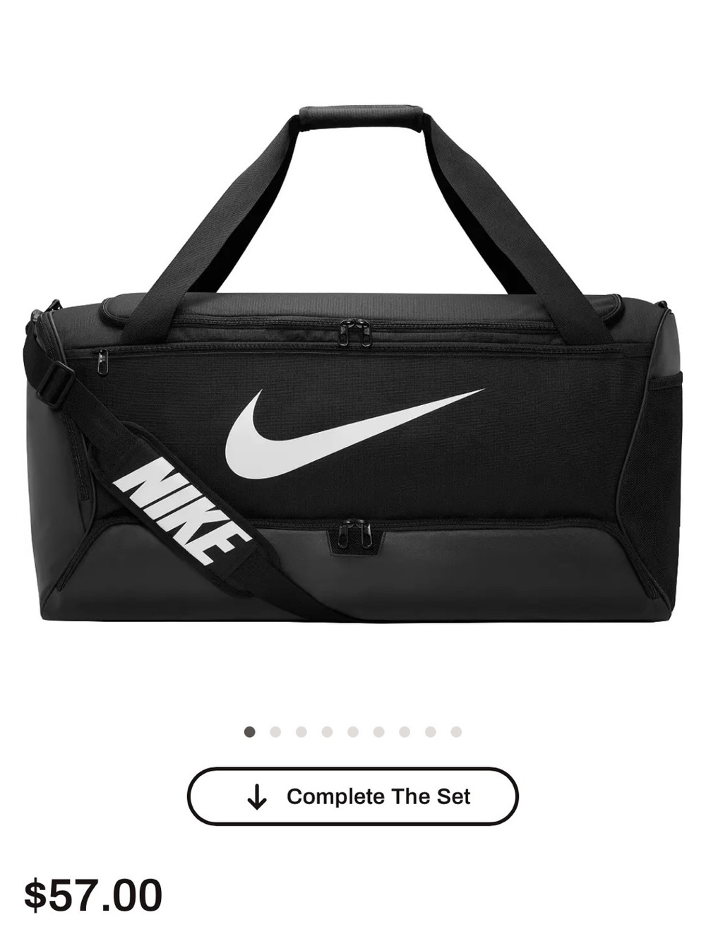 Nike Black Duffel with White Swoosh and Branded Strap